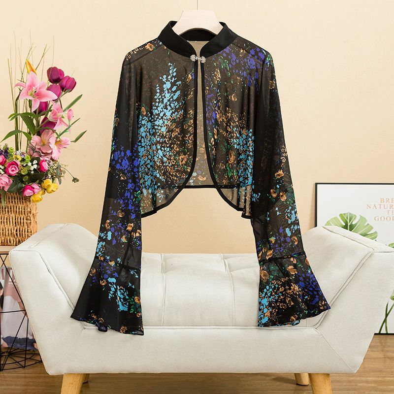 Женский тонкий пиджак с принтом, Солнцезащитный пиджак с длинным рукавом в винтажном стиле, приталенная Женская одежда, Новинка лета 2023