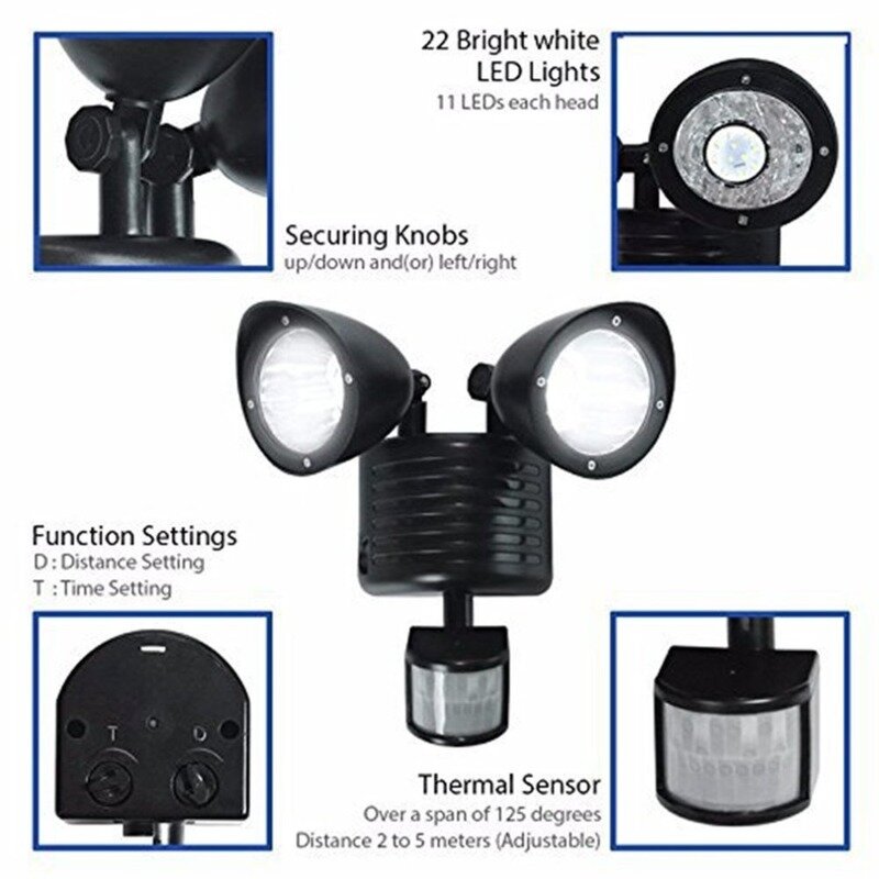22 LED Dual Security Detector Solar Spot Light Motion Sensor Floodlight Outdoor Wall Light for Garden Landscape Wholesale Sale
