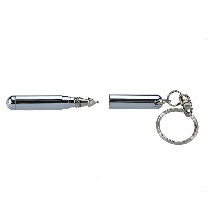 Stainless Steel Telescoping Tool Pen Multifunctional 6.3cm Pen Shape Keychain Silver Handwriting Key Ring Ballpoint Pens
