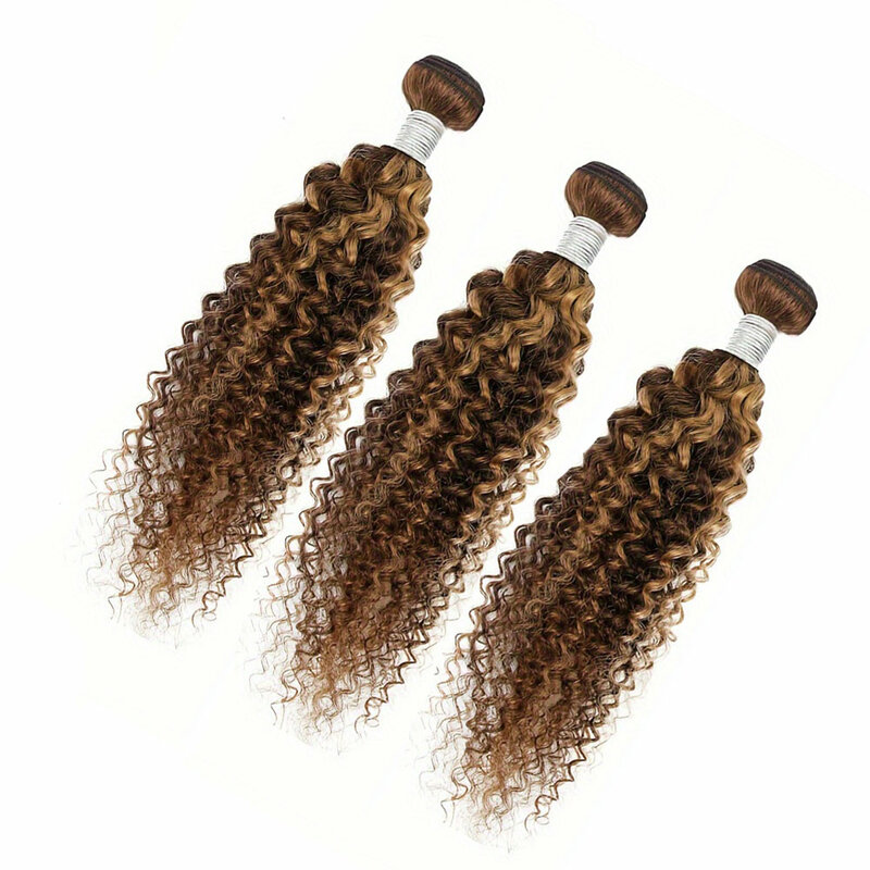 Blonde Highlight Kinky Curly Human Hair Bundles 30 inch Brazlian Hair Weave P4/27 Colored Bundles 100g/pc Ombre Hair Weaving