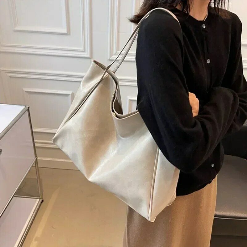 Женская сумка-тоут, модная сумка через плечо большой емкости, мягкая Женская Ретро сумка через плечо, повседневные портативные сумки с пряжкой