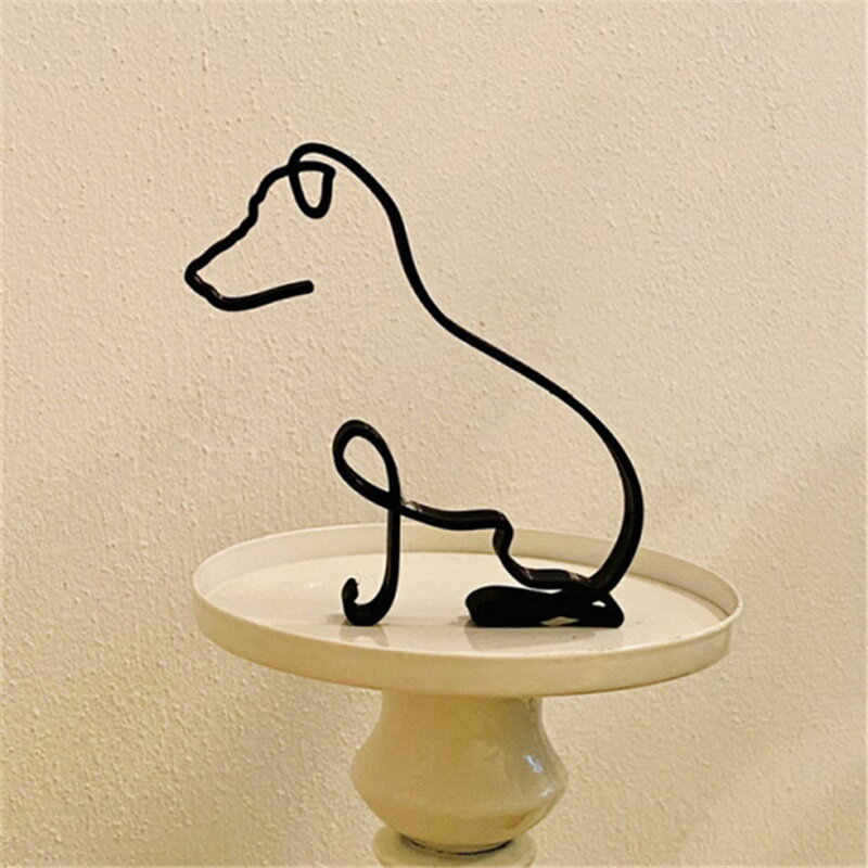 شحن مجاني الكلب الفن النحت بسيط المعادن تمثال كلب صغير حلية الحديثة ديكور المنزل مكتب ملحق كلب الحد الأدنى تمثال