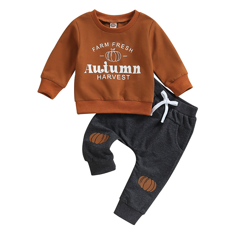 Fepege Toddler Baby Boy Halloween Outfit Long Sleeve Pumpkin Sweatshirt Pants Set Cute Halloween Baby Fall Winter Clothes
