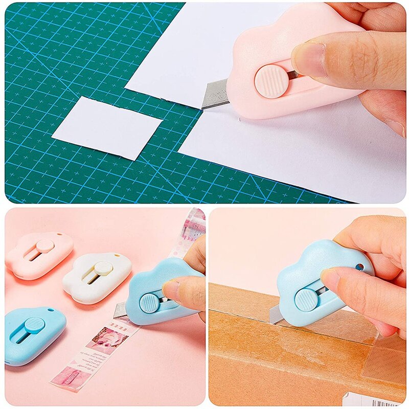 Pemotong kertas Mini 18 buah, pemotong kertas portabel warna permen dapat ditarik pembuka amplop bentuk awan