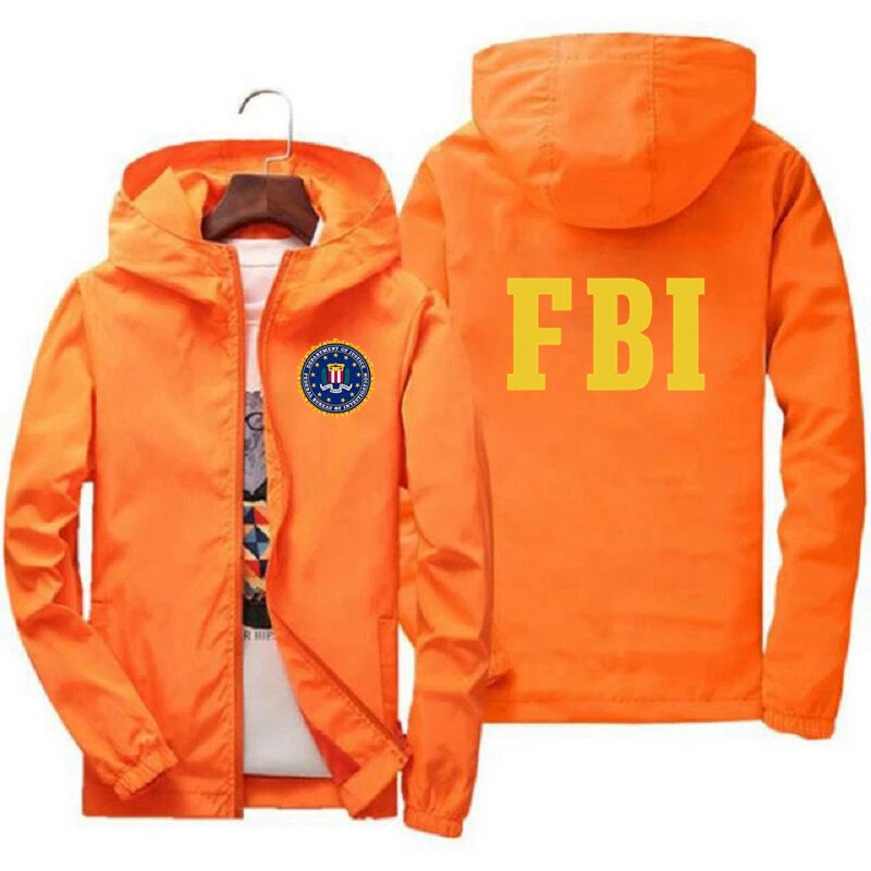 2024casual men's spring and autumn women's windproof and rainproof jacket FBI printed sports hip-hop fashion zipper men/women l