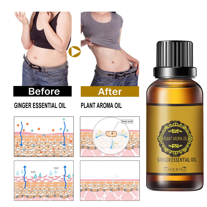 10ML/30ML imbir odchudzanie olej drenaż limfatyczny Anti-Aging roślinny olejek eteryczny promować metabolizm całego ciała szczupłe oleje do masażu