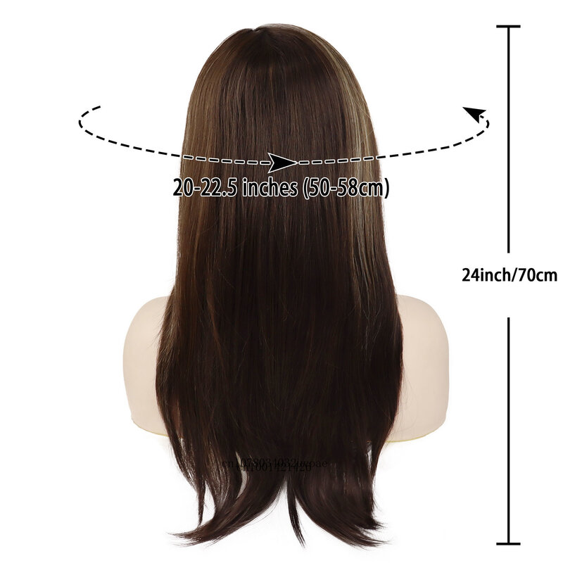 Long Straight Synthetic Wig for Women Brown Mix Blonde Highlight Wig Natural Soft Elegant Wig with Bangs Daily Cosplay Halloween
