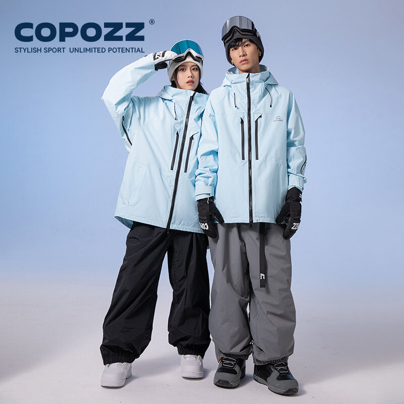 COPOZZ-Chaqueta de esquí gruesa 3L para hombre y mujer, abrigo de esquí impermeable a prueba de viento, ropa de esquí de Color sólido con capucha, traje de esquí de Snowboard cálido, invierno