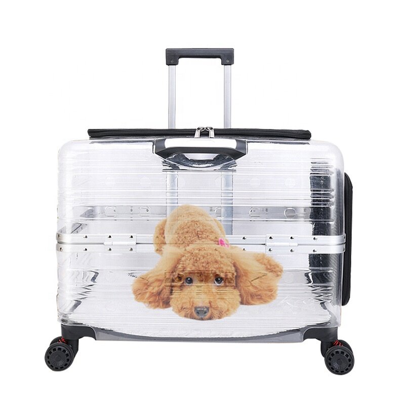 Большая прогулочная коляска на колесах, воздухопроницаемая Полностью прозрачная переноска для домашних животных, чемодан для путешествий с кошкой