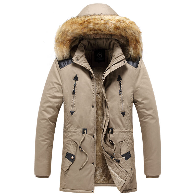 Ropa de algodón con capucha para hombre, abrigo grueso de felpa con cuello de lana grande para jóvenes, de invierno