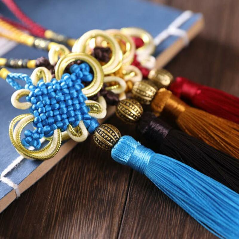 Chinês Knots Beads Tassel Fringe Pingente, DIY Craft Material, Partido Tassel Trim, Cortinas Decoração Acessórios, borlas Fita, 2pcs