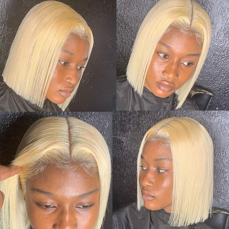 Perruque Bob Lace Front Wig naturelle blonde, cheveux humains, 13x4, Wiltshire, pre-plucked, noeuds blanchis, partie profonde, pour femmes africaines