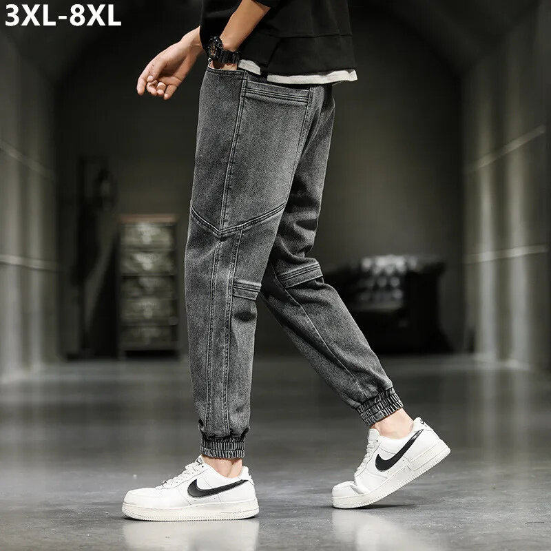 Джоггеры мужские до щиколотки, японские толстые эластичные джинсовые штаны, свободные брюки из денима, брюки оверсайз в стиле хип-хоп для мальчиков-подростков