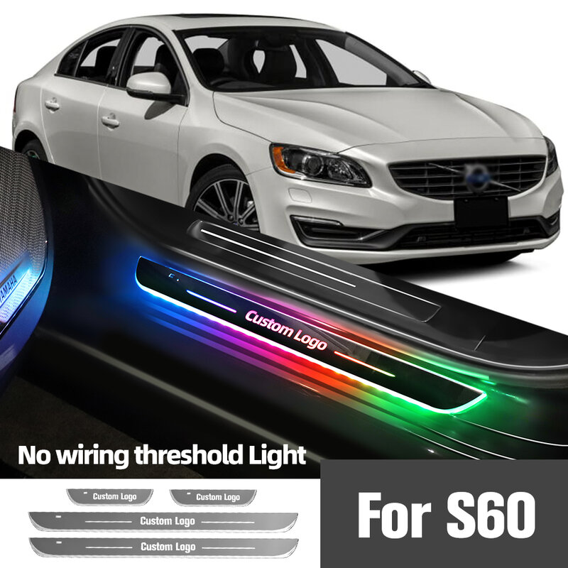 ไฟธรณีประตูรถยนต์สำหรับรถวอลโว่ S60 2000-2018 2011 2013 2014ไฟโลโก้ LED แบบกำหนดเองอุปกรณ์เสริมโคมไฟเหยียบเกณฑ์ต้อนรับ