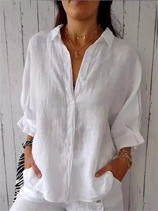 2024 Summer New Back Lace-up Shirt Women Solid Color Cotton Linen Half Sleeve Blouse Sweet Style Daily Casual Loose Female Tops