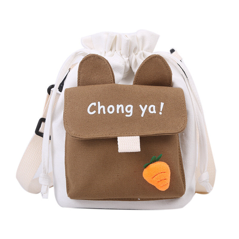 Canvas Bucket Bag Cute Bags, New Drawstring Bag Korean ins Shoulder Bag Hundred Students Bag Cell Phone Bag Summer Women's Bag