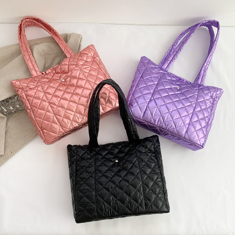 Водонепроницаемая женская сумка-шоппер, модная нейлоновая стеганая вместительная сумочка-тоут на молнии, роскошный фиолетовый тоут на плечо