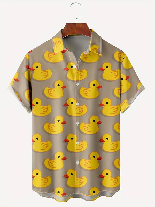 Śmieszne męskie koszule męskie bluzki z nadruk kaczka zwierząt 3d Casual męska odzież letnia koszulka z krótkim rękawem luźna obszerna koszula