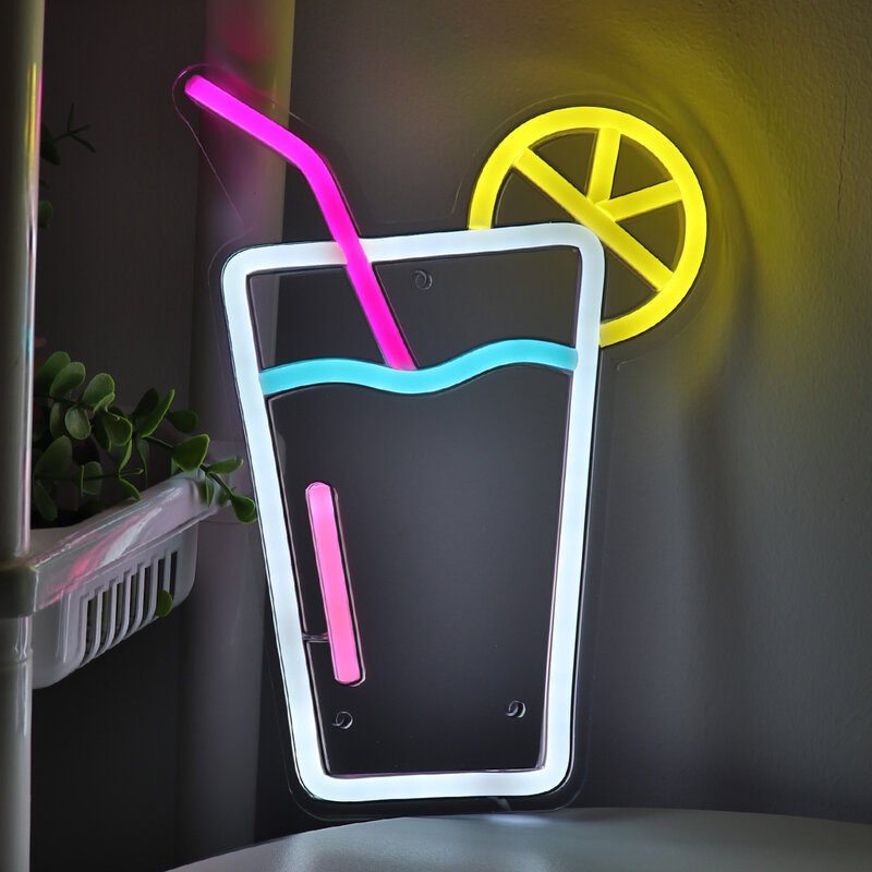 Juice Cokatails con luz LED de limón para pared, letrero de neón artístico para decoración de Club, Bar, tienda de jugo, 7,01 ''x 9,80'', 1 unidad