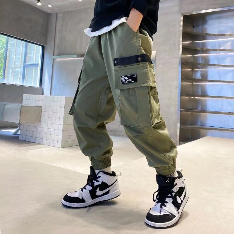 TeenBoys Cargo Pants Loose Casual Fashion Children Straight Trousers Pockets Design Trendy Cool Streetwear Kids Pants 5-14 Y