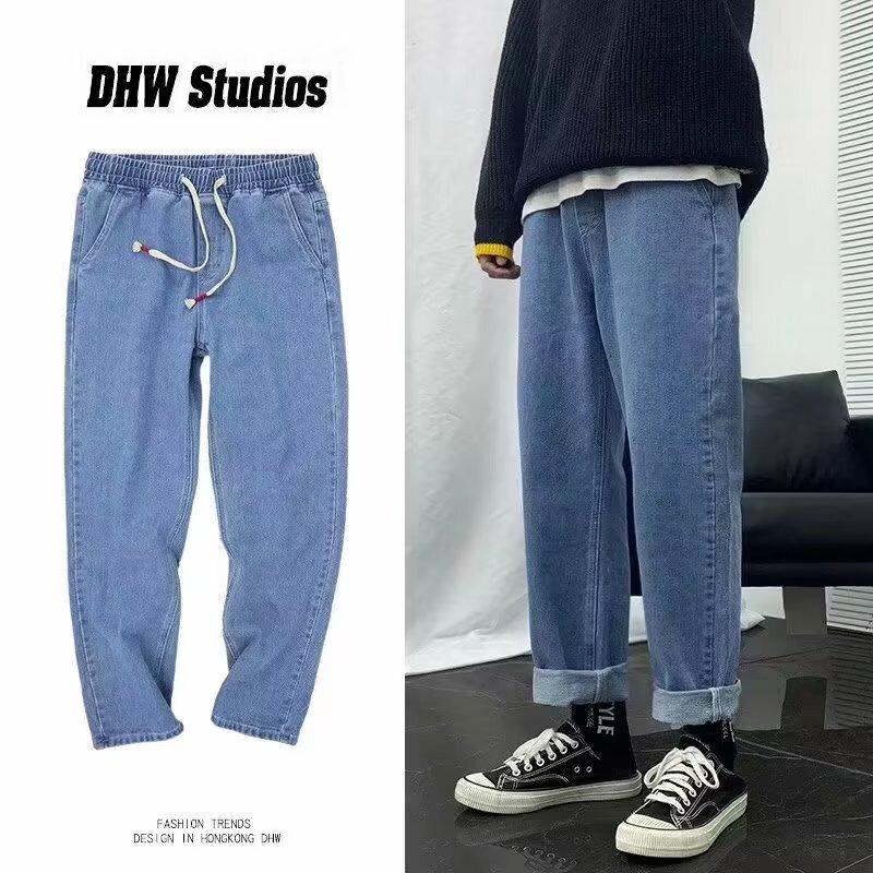 Jeans baggy droit à jambes larges, mode coréenne, proximité, Wstring Y2K, pantalon en denim décontracté, streetwear hip hop classique, nouveau, 2024