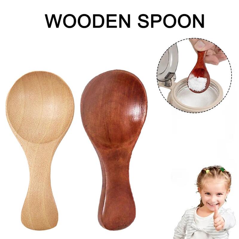 Mini Wooden Spoons Small Spice Condiment Spoon Sugar Tea Coffee Scoop Short Handle Wood Spoon Jam Mustard Ice Cream Supplies