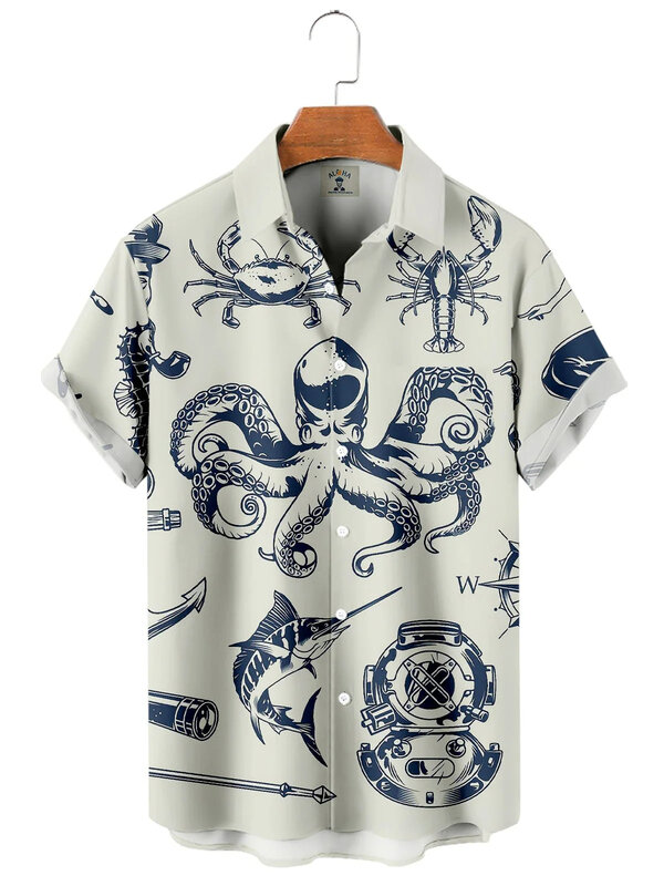 Men's and Women's Summer Shirts Japanese Pattern Cartoon Print Button Short Sleeve Fashion Shirts Short Sleeve Tops
