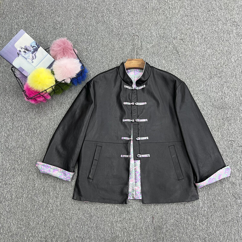 Женская кожаная куртка JANEFUR, Короткая Повседневная Уличная куртка из натуральной кожи в китайском стиле на весну и осень, 2024