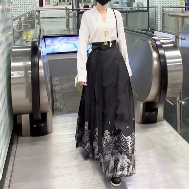 فستان هانفو طويل كلاسيكي بسيط ، تطريز وجه الحصان ، راقي ، أزياء أحادية اللون ، جديد أنيق ، 1