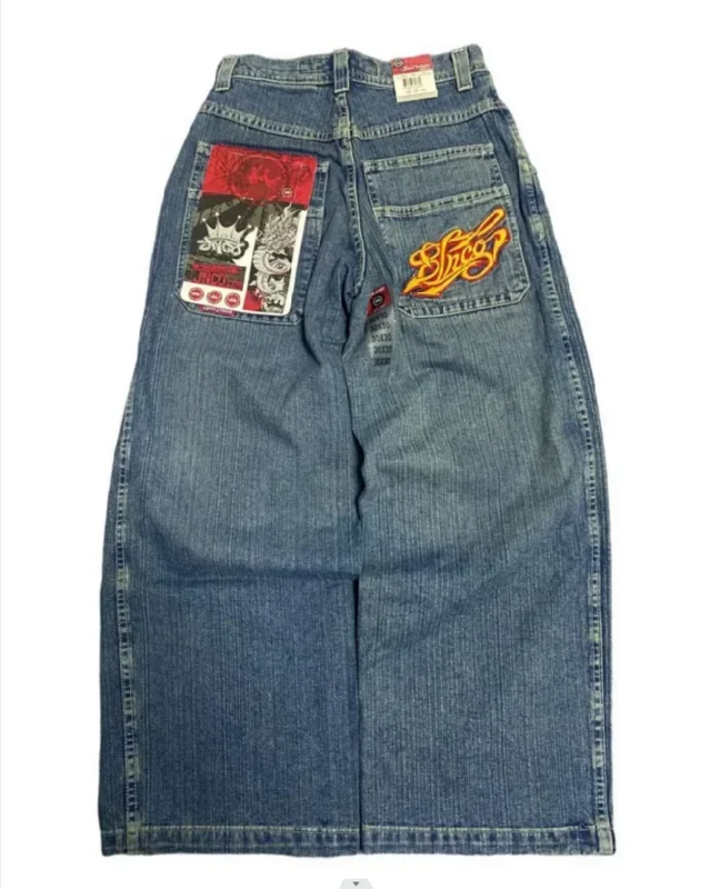 Retro jeans jncos y2k pants baggy jinco jeans for men cargo clothing ropa mens jeans cargo pants men y2k wide leg streetwear