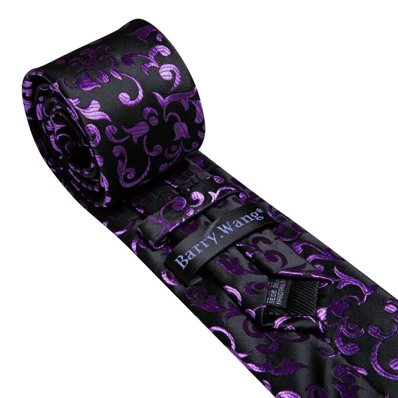 Hadiah dasi pria ungu sutra dengan saku persegi Set manset baru setelan sutra bunga dasi untuk pria pesta desainer Formal Barry.Wang