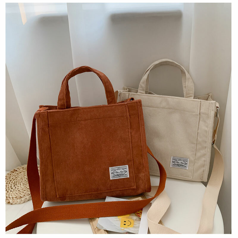 for Women 2024 Cotton Handbags Luxury Designer Corduroy Casual Women's Tote Shoulder Bag Retro Art Canvas Crossbody Bags