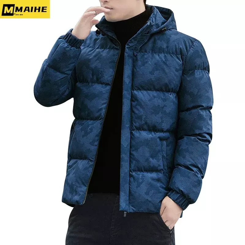 男性用の厚い綿のジャケット,取り外し可能な帽子,防風,プラスサイズ,ファッショナブル,冬