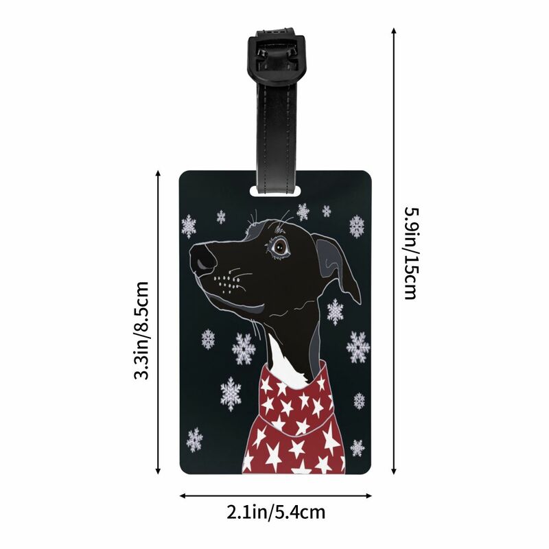 이름 카드가 있는 맞춤형 귀여운 겨울 Whippet 수하물 태그, Lurcher Greyhound 개 프라이버시 커버, ID 라벨, 여행 가방 가방