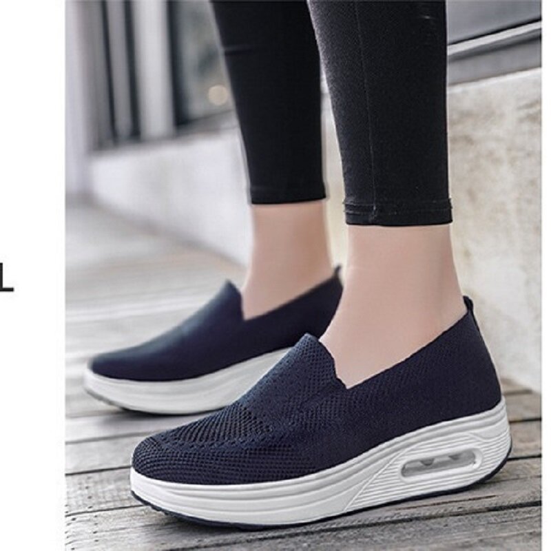 Women For Sneakers New Comfy Light Thick Sole Breathable Mesh Female Shoes Slip-On Durable Spring Stylish Leisure Flats Size 42