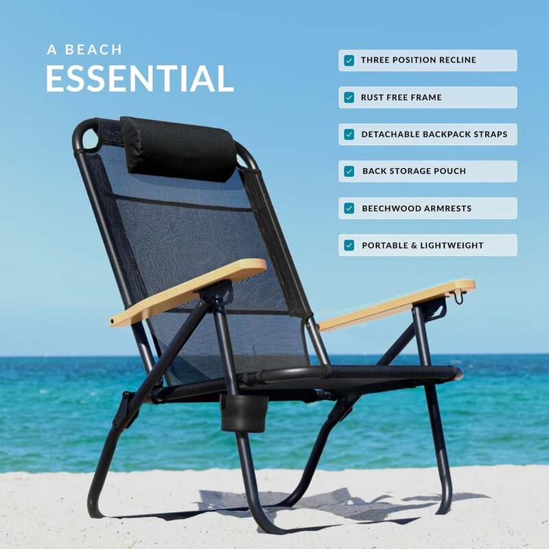 Silla de playa de mochila Premium para adultos, silla de playa con correas de mochila, plegable y reclinable, silla de mochila Bondi