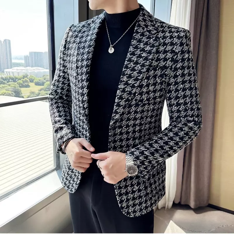 Jas kotak-kotak bisnis pria, merek pakaian pria bisnis Slim Fit kualitas tinggi Tuxedo/pria mode Blazer Masculino 4XL