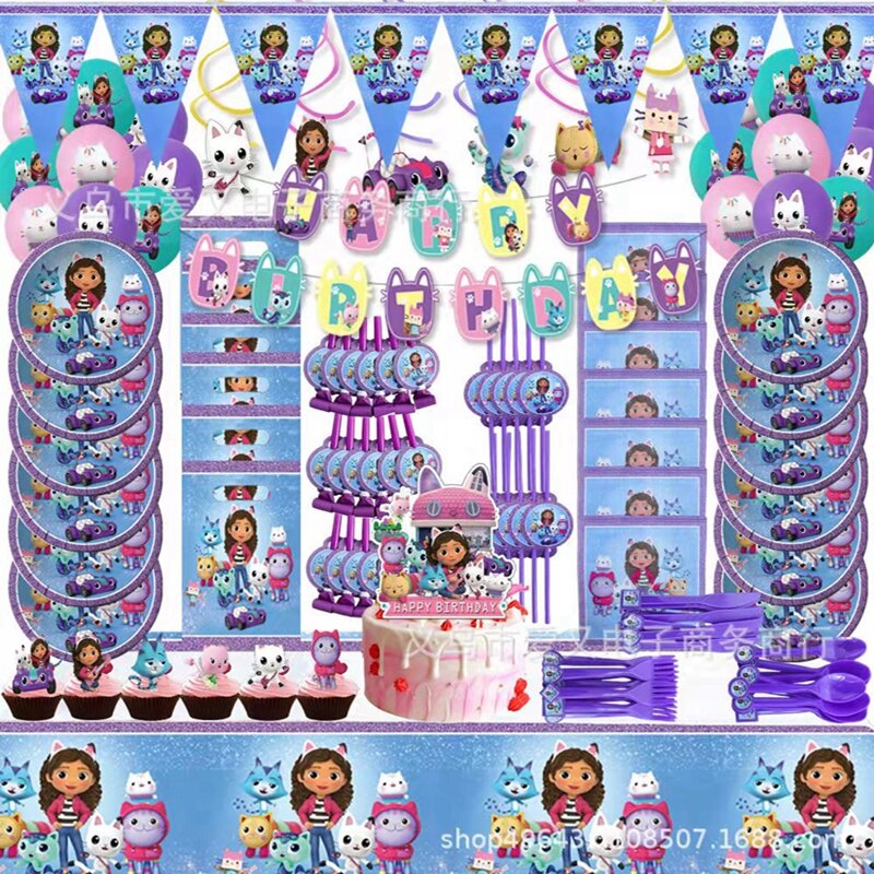 Decoraciones de fiesta de cumpleaños de Gaby Dollhouse, globo de bandera, adorno de pastel colgante en espiral para niños y niñas, suministros de decoración para Baby Shower
