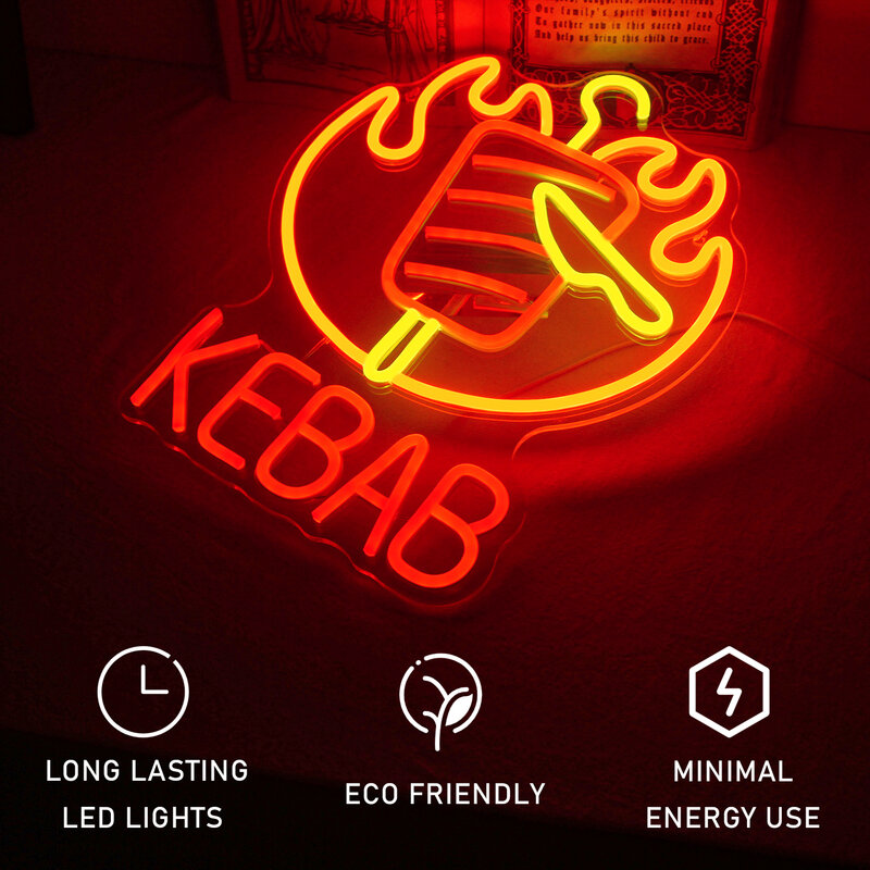 Letrero Led de neón para barbacoa y Kebab, luces alimentadas por USB, Taco Nachos, logotipo de comida, Lámparas para decoración de habitación, fiesta de barbacoa, tienda, Bar, arte, lámpara de pared