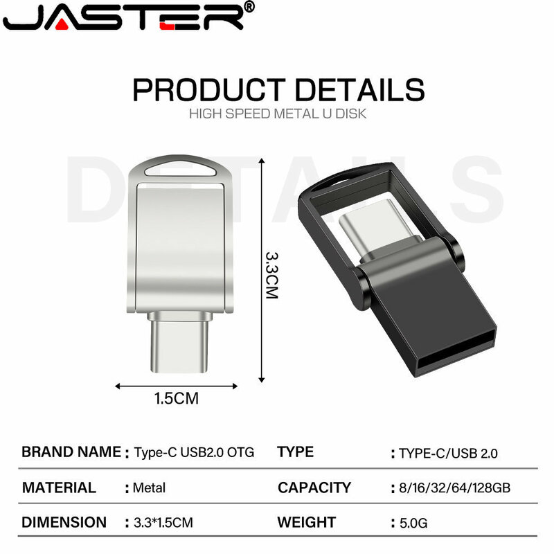 JASTER-USB 2.0 نوع C محركات أقراص فلاش ، معدن تدوير ذاكرة عصا ، الإبهام القلم محرك الأقراص ، أسود ، الإبداعية هدية ، يو القرص ، 32 جيجابايت ، 64 جيجابايت ، 128 جيجابايت ، 16 جيجابايت