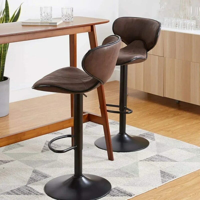 Барный стул, вращающийся регулируемый стул, барный стул высотой со спинкой и оттоманкой, подходит для бара, винтажный коричневый