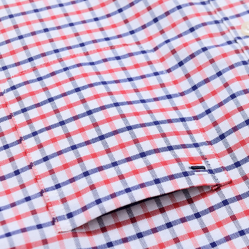 Masculino versátil casual xadrez oxford algodão camisas único bolso manga longa padrão-ajuste botão para baixo gingham listrado camisa