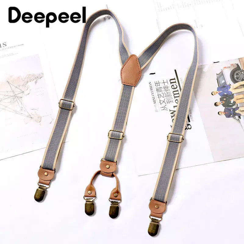1Pc Deepeel 2/2.5*120cm Retro Mens Suspenders Unisex 4 Clips Y-Type Stripe Elastic Strap Braces Casual Accessory Male Jockstrap