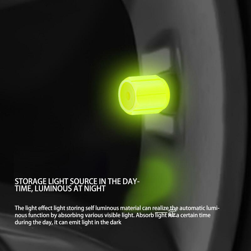 Tapas de válvulas luminosas fluorescentes para neumáticos de coche, cubierta que brilla en la oscuridad, para rueda de motocicleta y bicicleta, 4 piezas