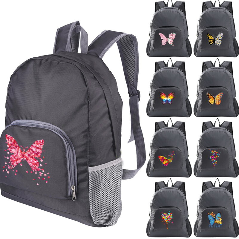 Lightweight Packable Folding Backpack Butterfly Print Foldable Ultralight Outdoor Backpacks Travel Sports Daypack for Men Women