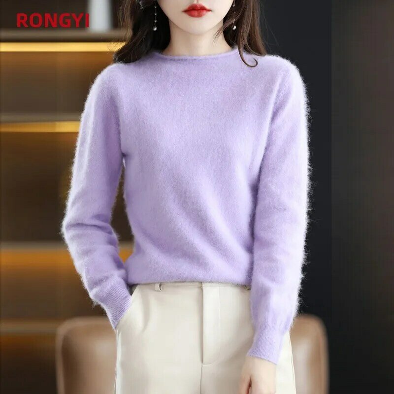 RONGYI Sweater kasmir wanita, atasan longgar tebal ukuran besar musim gugur dan musim dingin 100%
