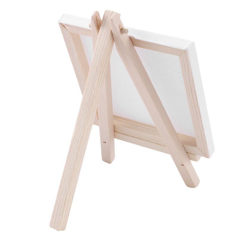4 By 4 Inch Mini Canvas And 8 X 16Cm Mini Wood Easel Set For Painting Drawing School Student Artist Supplies, 48 Pack