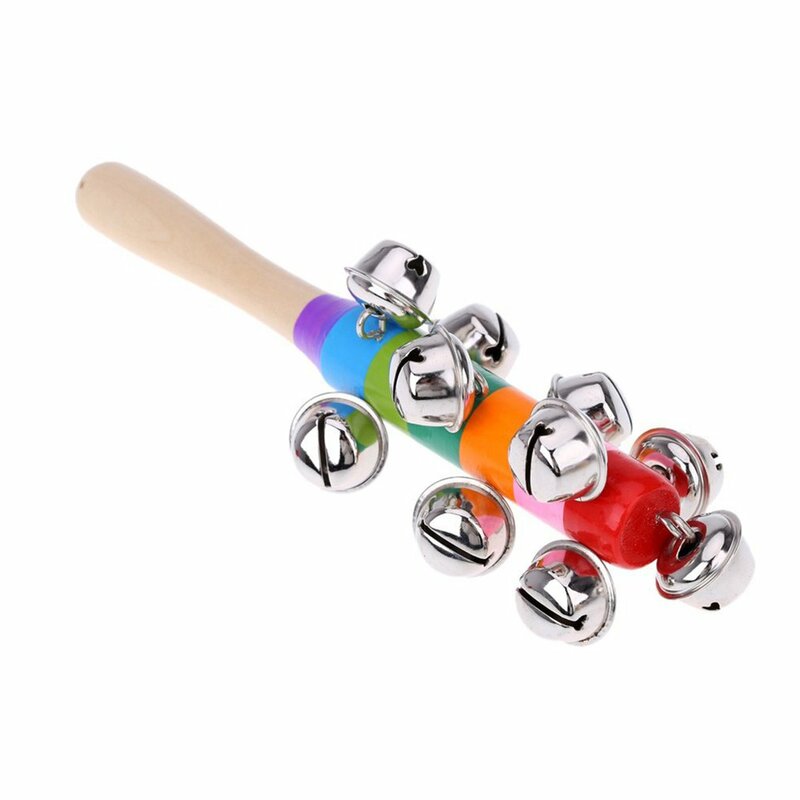 Drewniane grzechotki dla dzieci zabawki ręczne dzwonki drewniane z 10 Jingles Ball kolorowe instrumenty perkusyjne zabawka muzyczna dla KTV Party Kids