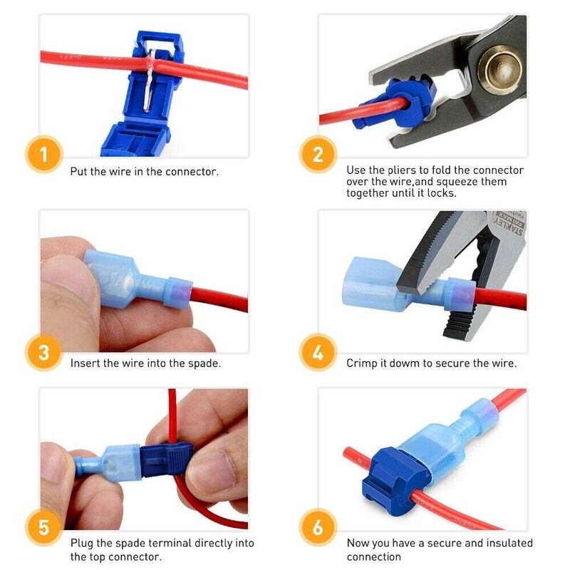 10/20/50/100PCS Quick Type T Electrical Cable Wire Connectors Straight Lock Crimping Waterproof Insulated Wire Crimp Terminals