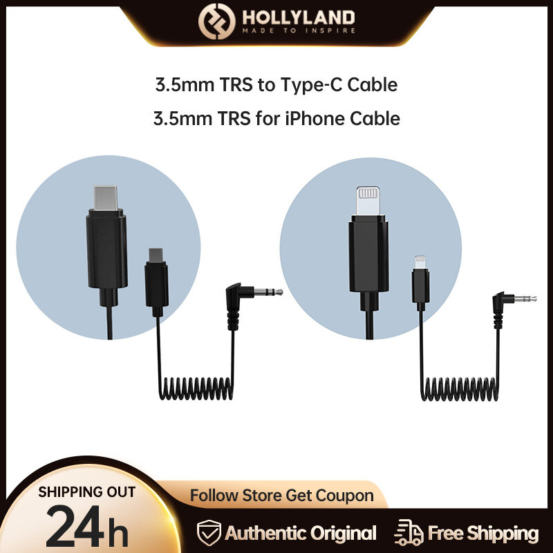Hollyland MFi 인증 3.5mm TRS-라이트닝 오디오 어댑터 케이블, Lark M1 Lark 150 3.5mm TRS-C타입 케이블